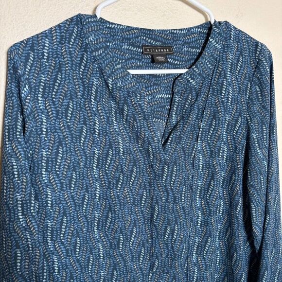 Metaphor Blouse Women's Medium Blue V-Neck Popover Lightweight Long Sleeve Sheer - Picture 2 of 8